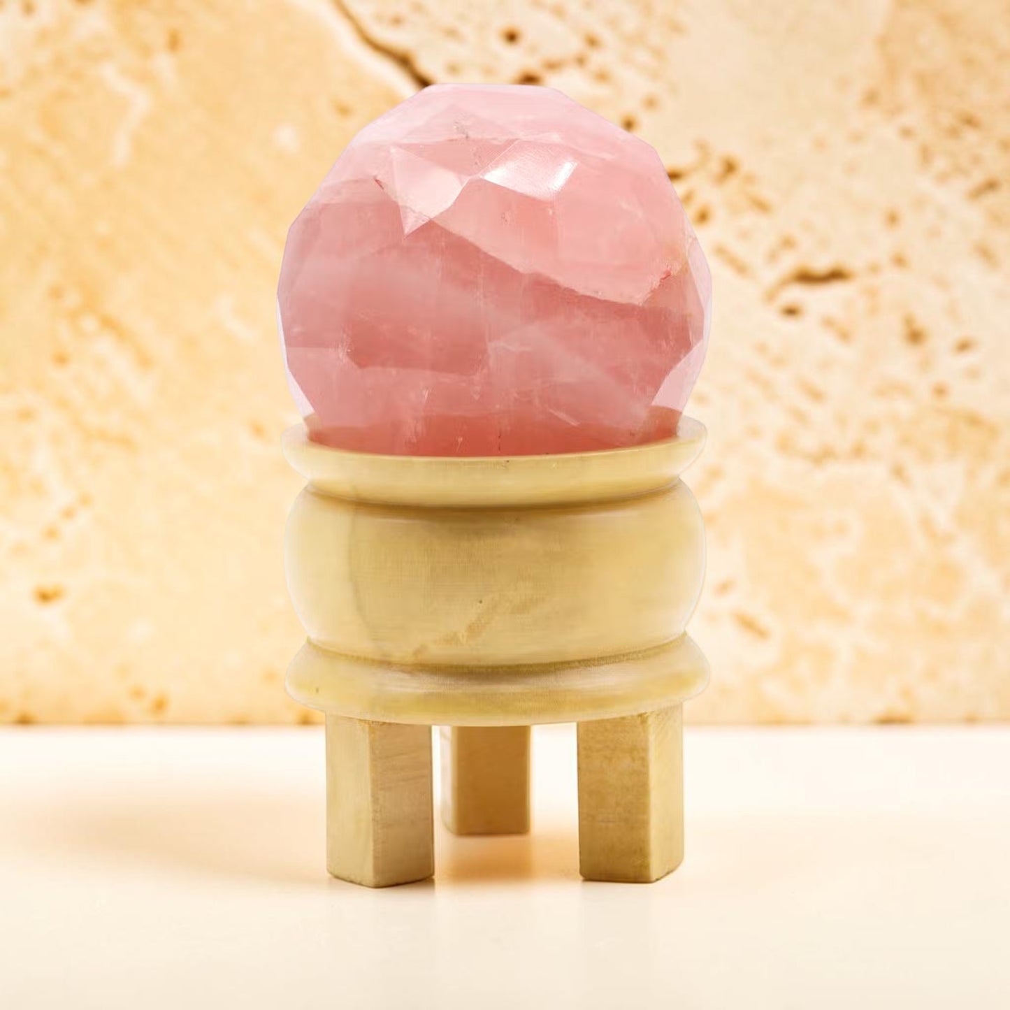 Sphère Facettée en Quartz Rose sur Socle – Pierre Naturelle Décorative