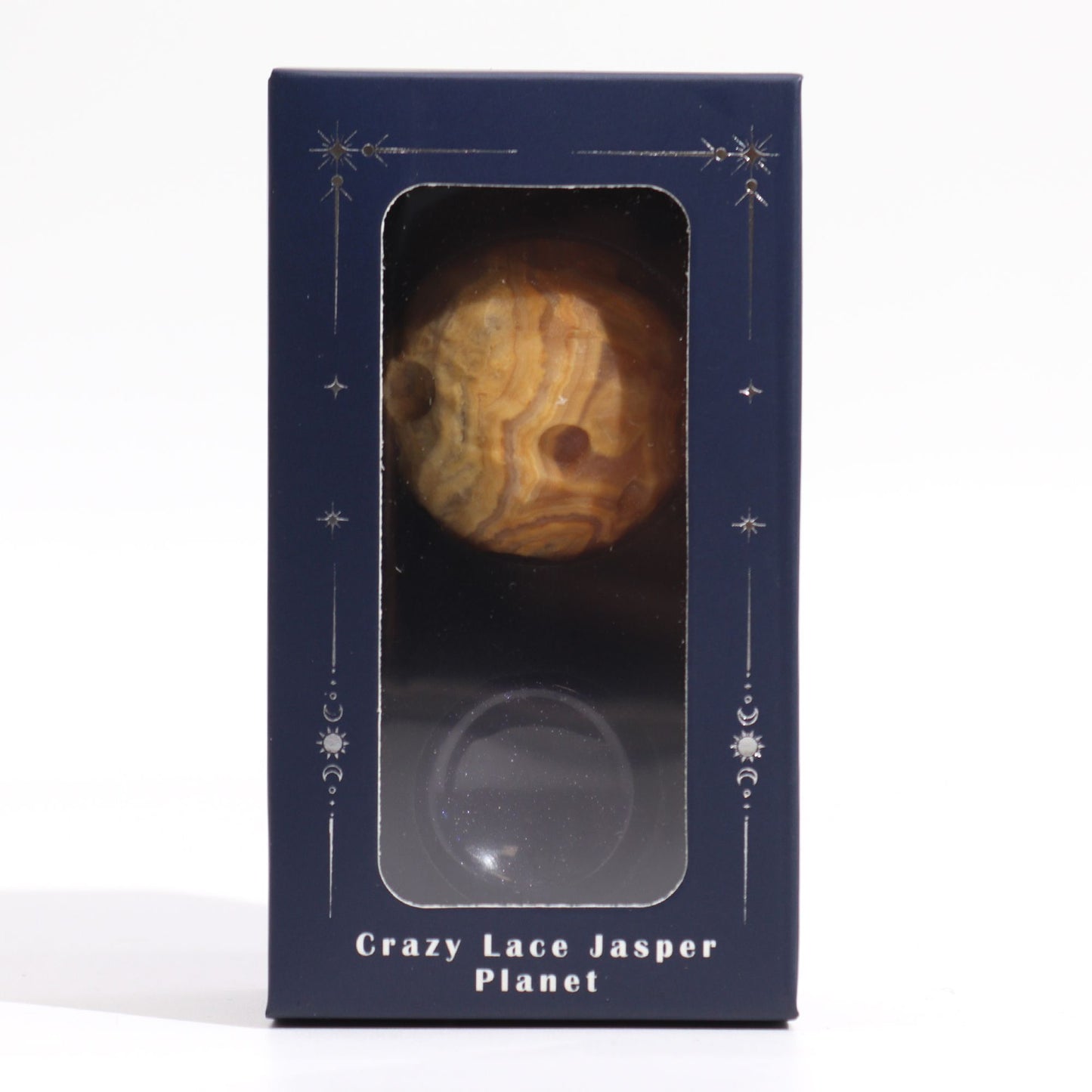Planète en Jaspe Crazy Lace sur Socle Doré – Sphère Minérale 40mm